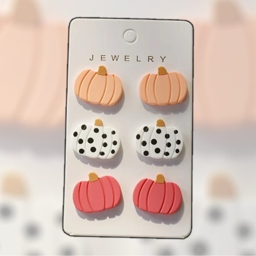 🎃 Pumpkin Stud Earrings Set (3 Pairs) – Fall Halloween Autumn Jewelry 🎃🍁